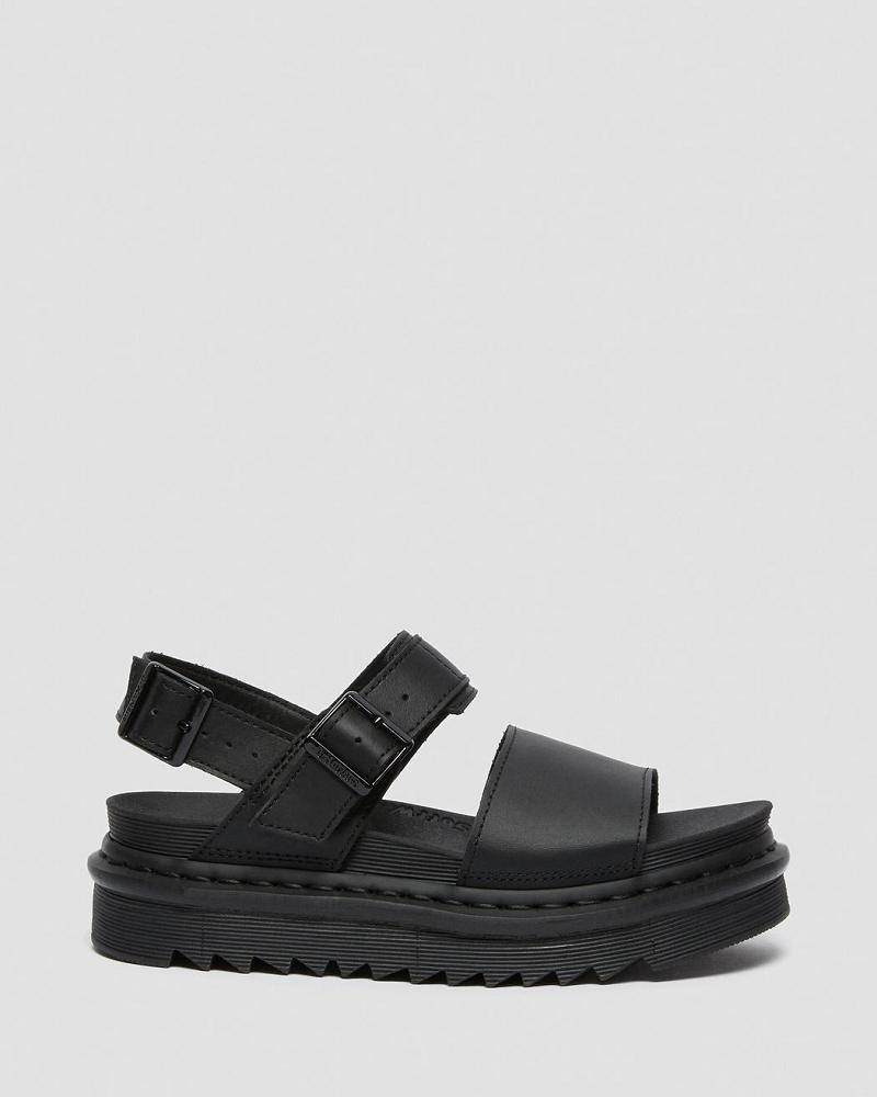 Dr Martens Voss Leren Sandalen Met Riem Dames Zwart | NL 462LIS